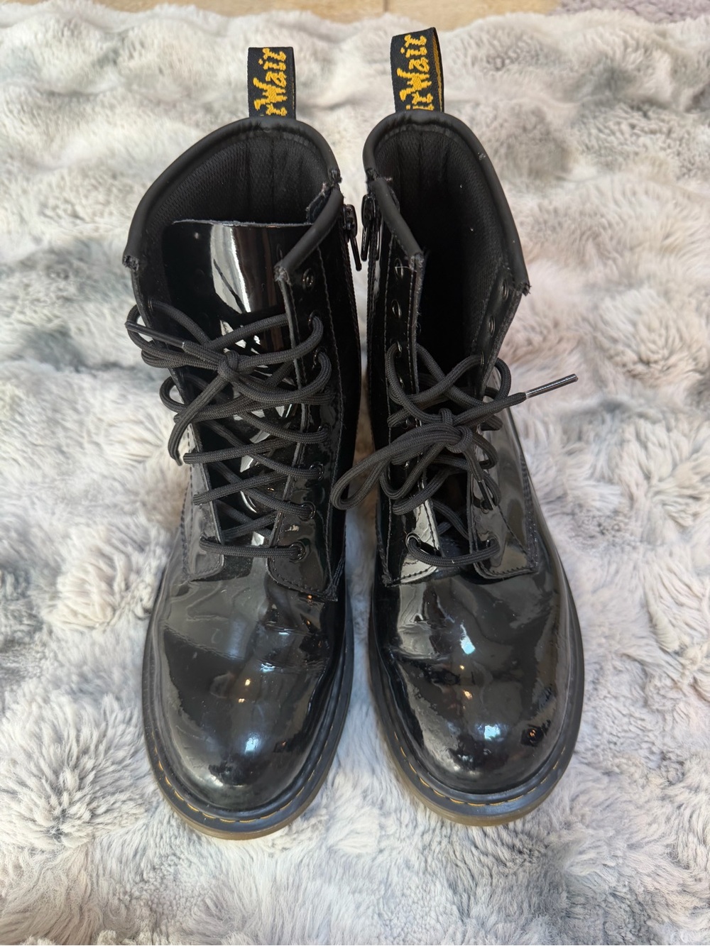 Dr. Martens Kids Black Patent Lace-Up Combat Boots with Pull Loop